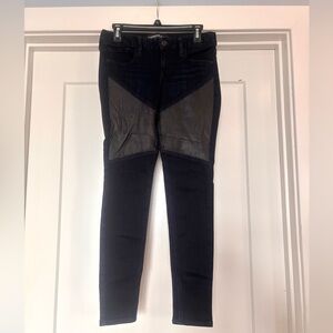 Express Jeans Stella Low Rise Moto Faux Leather Panel Ankle Legging Jeans Sz 2R